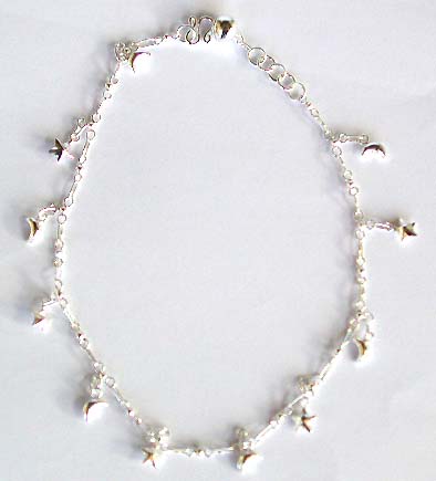 Silver Anklet with Star Moon Celestial 