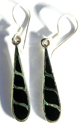Onyx jewelry - long drop dangle silver earring with black onyx