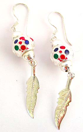 Organic jewelry - 925 sterling silver Tibatan style earring with revolving bead
