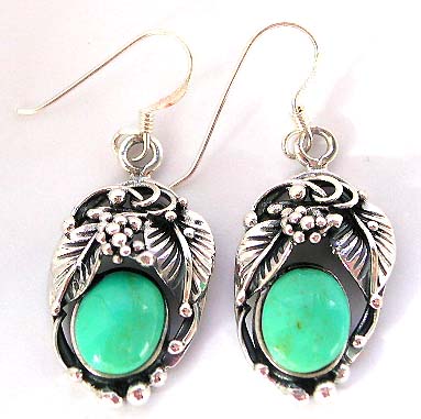 Wholesale hot jewelry - green turquoise sterling silver earring with grape leaf motif
