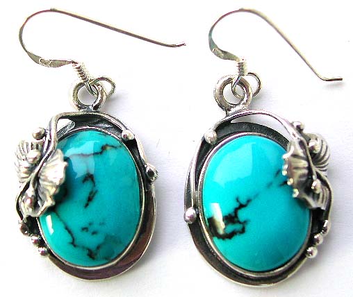 Collecting costume jewelry - turquoise embedded sterling silver earring