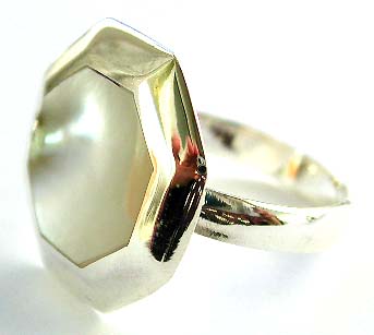 Personalize gift - octagonal mother of pearl sterling silver ring