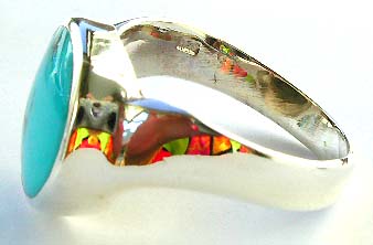 Silver gemstone jewelry - sterling silver ring insetted with rounded turquoise