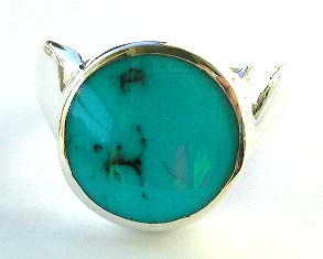 Silver gemstone jewelry - sterling silver ring insetted with rounded turquoise