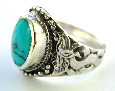 Handcrafted sterling silver - oval turquoise on sterling silver ring