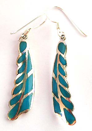 Southwest Style Turquoise Jewelry - 925 Sterling Silver Earring with North American Native Feather Motif