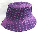 Flippable fashion cotton double sided bucket hat, one side of neutral light purple, and flipped over for pattern decor dark purple with zipper design