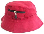 Fashion cotton double sided bucket hat, one side of natural blue, and flipped over for sun red with zipper design
