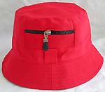 Fashion cotton double sided bucket hat, one side of neutral black, and flipped over for bright red with zipper design