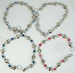 Assorted color CZ synthetic stone embedded heart pattern forming fashion bracelet