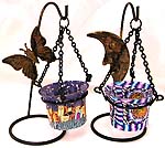 Assorted color and design butterfly / moon pattern suspending style fimo iron candle holder