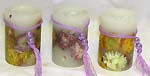 Assorted dry flower perserved motif fashion candle set of 3 pieces