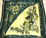 Dark green and yellow color floral design large square polyester scarf 