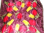 Purple background motif red and yellow flower design large square polyester scarf