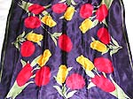 Dark blue large square polyester scarf with red yellow flower decor