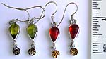 Fish hook red / green imitation amber beaded tear-drop pattern fashion earring with rounded imitation amber hanging on bottom