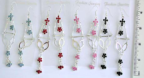 Lantern pattern fish hook fashion earring with assorted color rhinestone embedded 