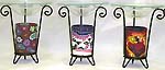 Assorted color and design fimo iron candle holder and burner with a glass plate on top