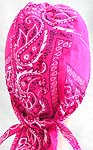 Darker pink natural cotton skullcap with pattern design, tie at the back 