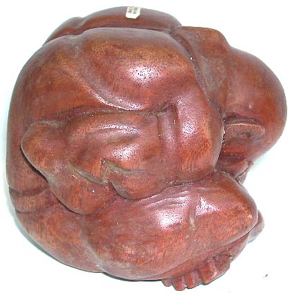 Handcrafted religious treasure - weeping Buddha wood carving made of tropical oak