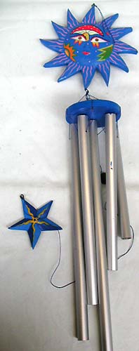 Baby gift online wholesale - blue sun shine face disk with 5 metal pipe windchime, a blue star suspending on bottom