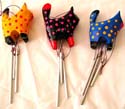 assorted color dot pattern design wood carving cat with metal windchime 