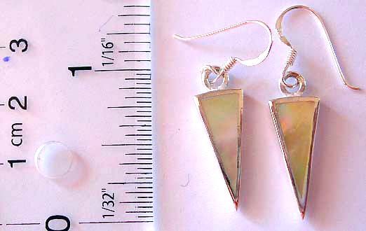 Fish hook sterling silver earring with triangular seashell inlay