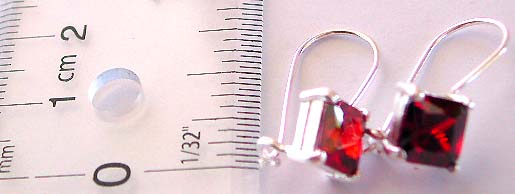 Clip-on to fit sterling silver earring with a square shape red cz stone embedded