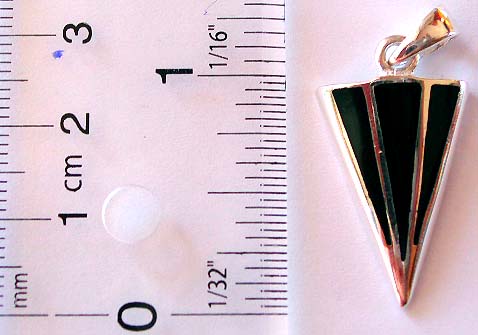 Up-side-down triangle pattern design sterling silver pendant with 3 black onyx stone embedded