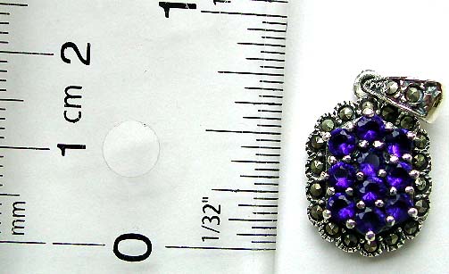 Multi marcasites surrounded multi mini dark blue cz central pattern design sterling silver pendant