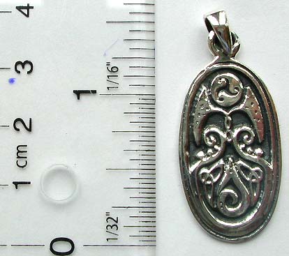 Oval shape pattern design sterling silver pendant with multi Celtic mystic sign descor in middle