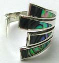 Open fan shape design sterling silver ring with 4 abalone power shell inlaid