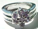 Multi mini light purple cz stone forming flower pattern sterling silver ring 