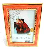 Fashion slope stand plastic picture frame, gloden metal embedded edge