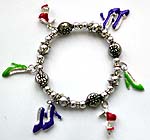 Sterling silver beaded strecthy charm bracelet with assorted color high-heel patternpattern 
