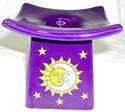 ceramic oil burner or potpourri pot painting dark purple sun moon star with flat top 