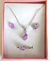 Assorted color and design Cz embedded fashion necklace, earring and ring box set