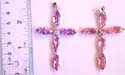 5 olive shape light purple / pinky cz synthetic stone forming fashion cross pendant with a rounded cz stone embedded at center