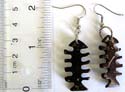 Cut-out fish bone design coconut wood fashion earring with fish hook to fit 