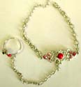 Red stone embedded flower pattern design fashion slave ring bracelet