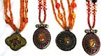 Fashion imitation amber necklace with assorted color and design metal pendant, sead beads, lobster clap