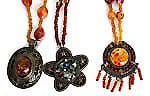 Fashion imitation amber necklace with assorted color and design metal pendant, sead beads, lobster clap