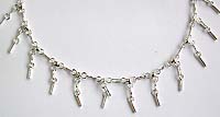 Key pattern sterling silver anklet with a mini bell attached at the end