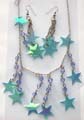 Fashion chain necklace with multi shiny beaded star pendant earring set, assorted color randomly pick