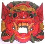 Color painting dragon head wooden mask with mout open showing teeth