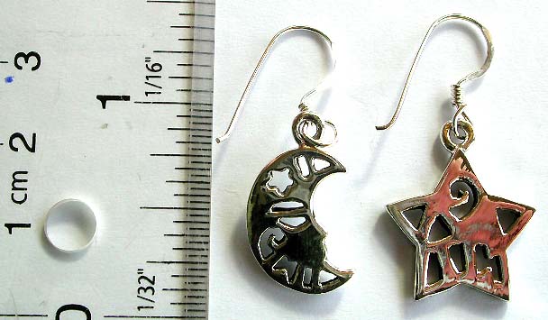 Carved-out moon star sterling silver earring with fish hook   
  

   

 
 







 

 








 
