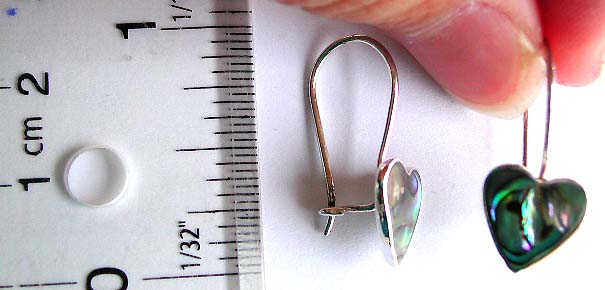 Clip-in fish hook back sterling silver earring with heart shape abalone seashell inlaid 
