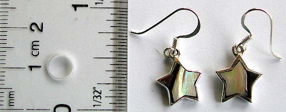 Star shape genuine seashell inlay fish hook sterling silver earring   
