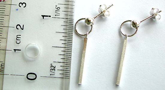 Ball ring stud earring made of sterling silver with long strip pattern suspending              
