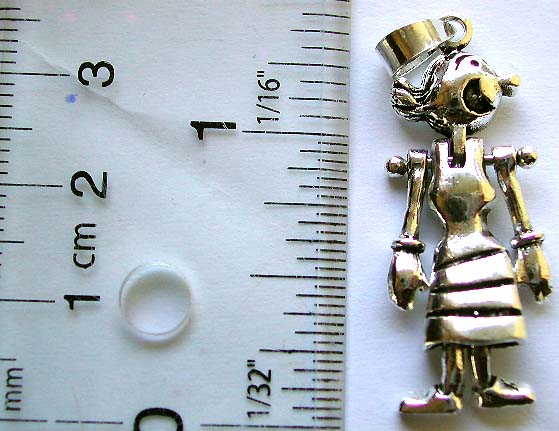 Sterling silver pendant in happy girl figure design with head, arms and legs movable                  
